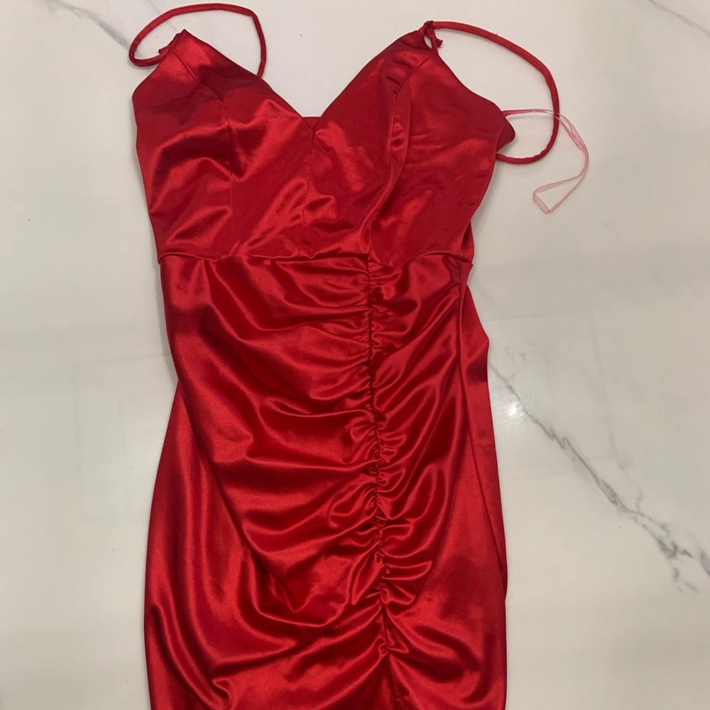 Emerald Sundae Strapless Red Dress